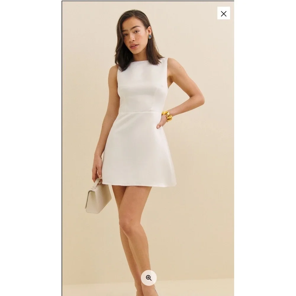 NWT Reformation Zenni Dress‎ Ivory Size 12 Bridal Boat Neck Satin V Neck Mini